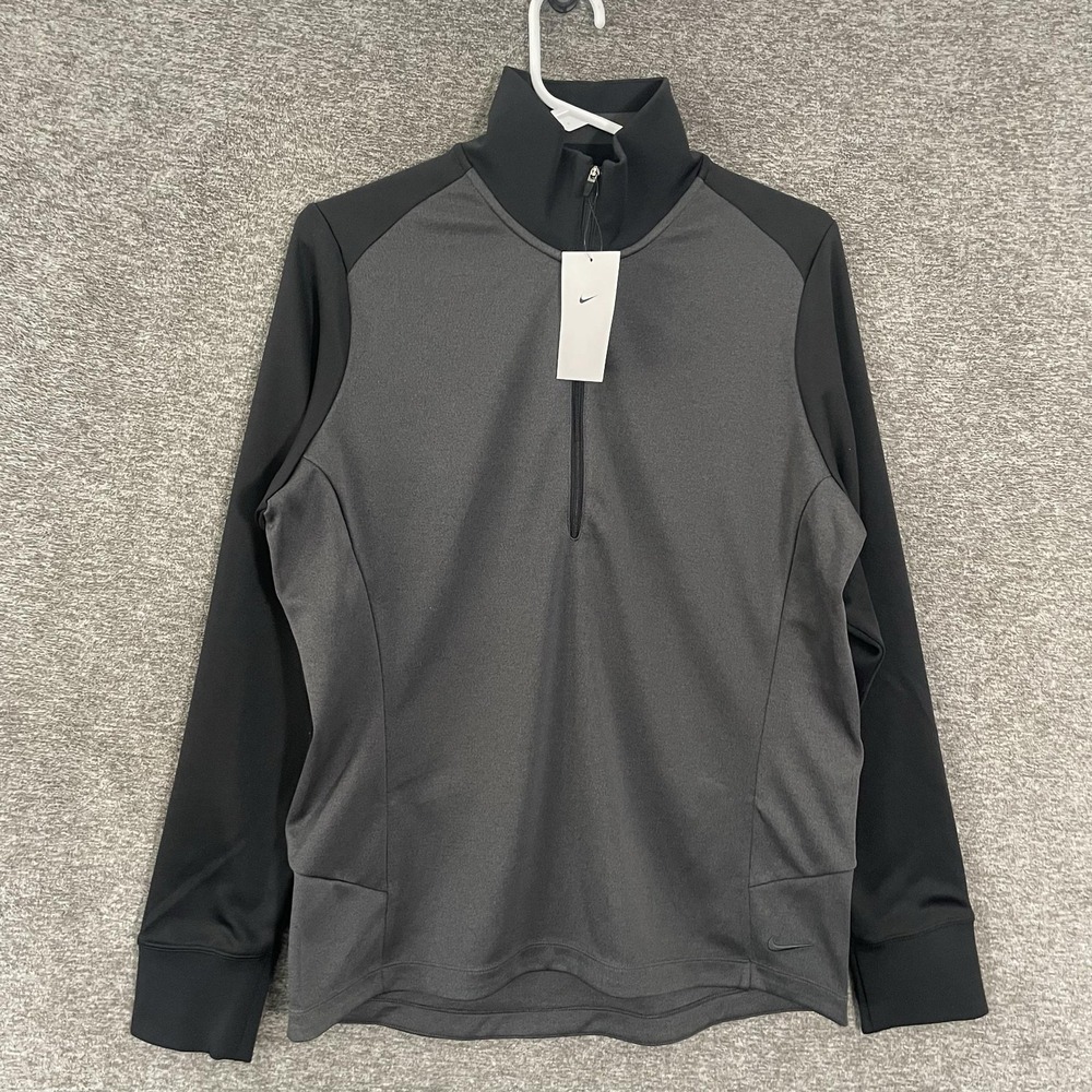 Nike Pullover Womens XL Gray Black Colorblock 1/4 Zip Long Sleeve Golf Top
